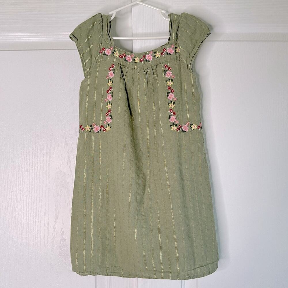 Gymboree Girls Embroidered Floral Dress Fairytale Forest Mushroom Floral Green 6 - Picture 3 of 12